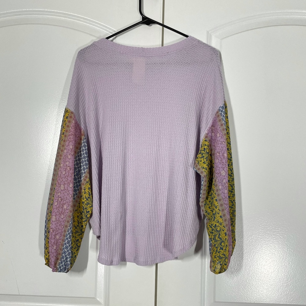 Blue - Pepper Lavender Thermal with Contrasting Ballon Sleeves Top size M - Picture 8 of 8